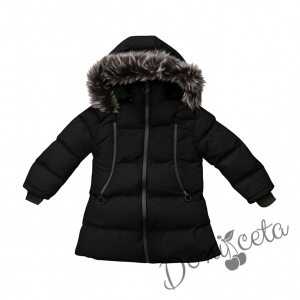 Детско зимно яке за момиче с качулка в черно 2
