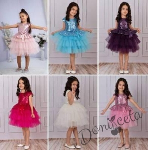 Детска официална рокля в бордо от пайети и тюл на пластове Валериа 2