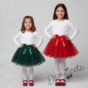 Детска пола за момиче от тюл в червено със звездички и панделка Лора