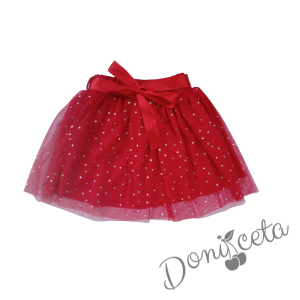 Детска пола за момиче от тюл в червено със звездички и панделка Лора