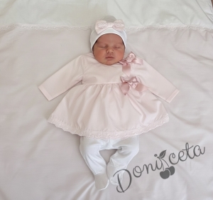 Комплект за изписване за момиче с рокличка от 7 части с дантела в розово и бяло