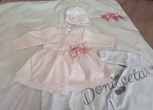 Комплект за изписване за момиче с рокличка от 7 части с дантела в розово и бяло