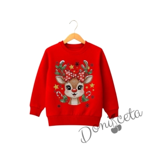 Коледна ватирана блуза Звънче с еленче с в червено 