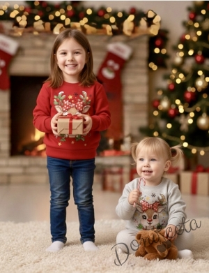 Коледна ватирана блуза Звънче с еленче с в червено 