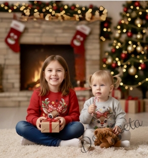 Коледна ватирана блуза Звънче с еленче с в червено 