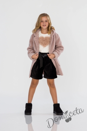 Детска блуза за момиче с дълъг ръкав в екрю със сърце от тюл в бежово Contrast