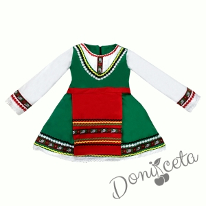 Дамска или детска народна носия 27-сукман в зелено и престилка с фолклорни/етно мотиви 