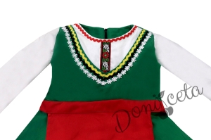 Дамска или детска народна носия 27-сукман в зелено и престилка с фолклорни/етно мотиви 