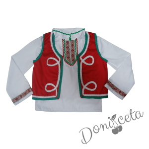 Мъжка или детска народна народна носия за момче 100 с фолклорни/етно мотиви, с елек и пояс в червено и гети 2 