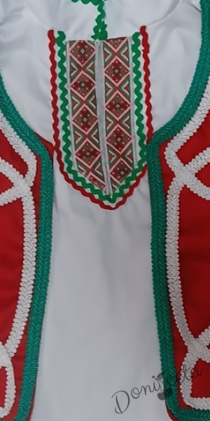 Мъжка или детска народна народна носия за момче 100 с фолклорни/етно мотиви, с елек и пояс в червено и гети 3