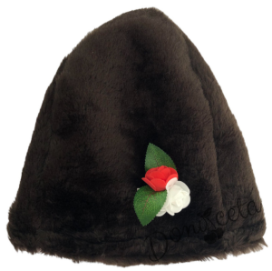 Мъжка или детска народна носия за момче 77 с риза, потури и елек в кафяво, червен пояс, гети, торбичка  и калпак 3