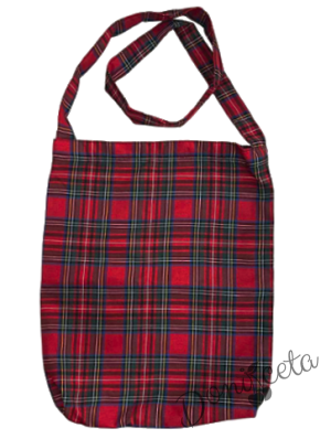 Мъжка или детска народна народна носия за момче 69 с фолклорни/етно мотиви, с кариран елек и пояс, гети и торбичка 2