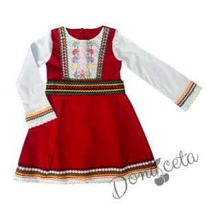 Детска рокля за момиче тип народна носия с фолклорни мотиви с дълъг ръкав и коланче 1