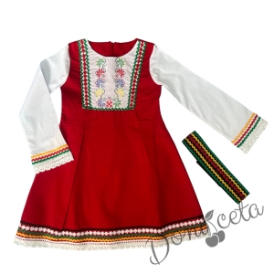 Детска рокля за момиче тип народна носия с фолклорни мотиви с дълъг ръкав и коланче 5