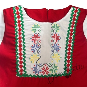 Детска рокля за момиче тип народна носия с фолклорни мотиви с дълъг ръкав и коланче 3