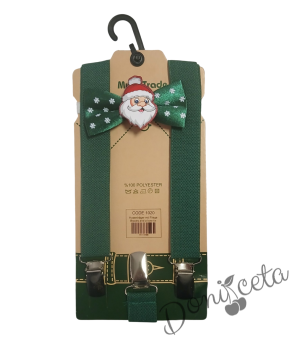 Комплект от коледна папийонка с тиранти  за момче в зелено