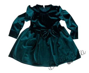 Детска/бебешка плюшена коледна рокля в зелено с панделка 