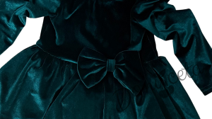 Детска/бебешка плюшена коледна рокля в зелено с панделка 