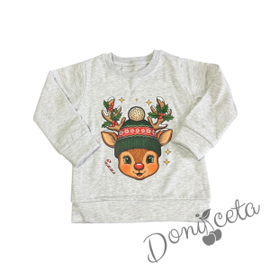 Коледна ватирана блуза Звън с еленче с шапка