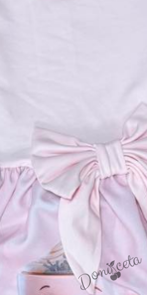 Бебешка/детска коледна рокля в розово с къдрички, панделка и коледни мотиви с балерина