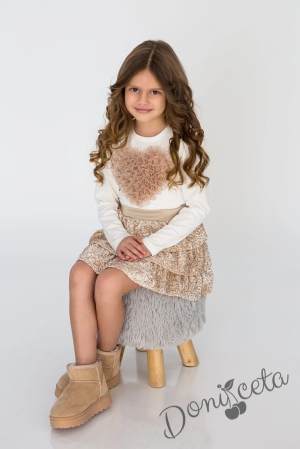 Детска пола в бежово с тюл с пайети Contrast
