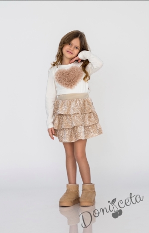 Детска пола в бежово с тюл с пайети Contrast