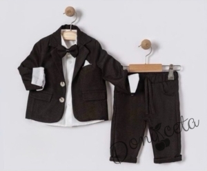 Комплект за момче 4 части в черно- сако, панталон, риза в бяло и папийонка