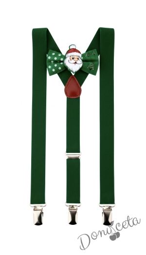 Комплект от коледна папийонка с тиранти  за момче в зелено