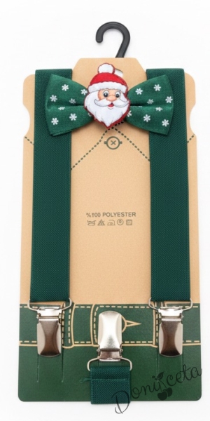 Комплект от коледна папийонка с тиранти  за момче в зелено
