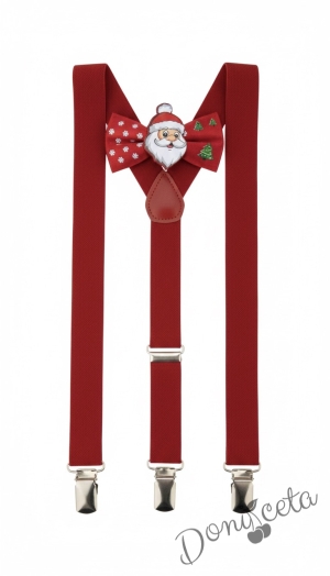Комплект от коледна папийонка с тиранти  за момче в червено