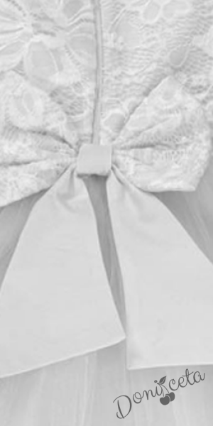 Официална детска рокля Крис с дълъг ръкав в бяло с тюл и дантела 4