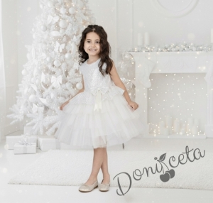 Детска официална рокля в бяло от пайети с тюл на пластове Валериа