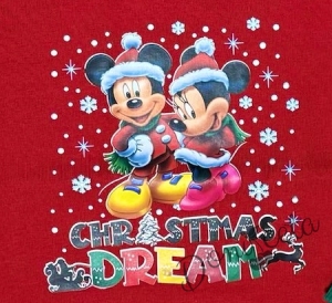 Коледна ватирана блуза за момиче в червено с дълъг ръкав с коледни мотиви с Мини и Мики