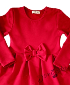Детска празнична  рокля с дълъг ръкав Надежда в червено с тюл отпред