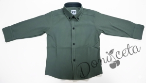Детска риза за момче с дълъг ръкав в тъмнозелено с черни копчета