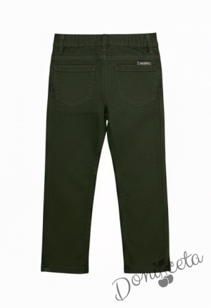  Комплект за момче от 2 части-блуза в бяло с копчета и панталон в зелено