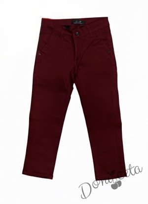 Комплект за момче от 2 части-риза в зелено с яка и панталон в бордо