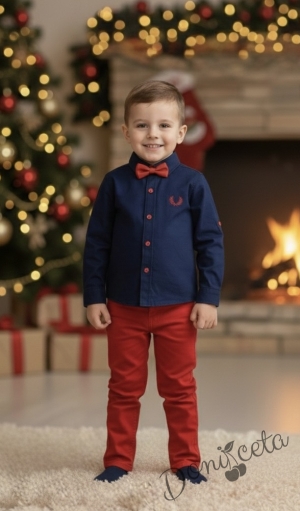 Комплект от риза в тъмносиньо с папийонка и панталон в тъмнпсиньо 