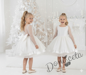 Официална детска рокля в бяло с  пайети с дълъг ръкав Естел