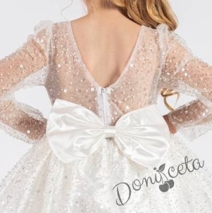 Официална детска рокля в бяло в брокат с дълъг ръкав Естел 4