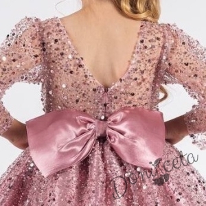 Официална детска рокля в пепел от рози в брокат с дълъг ръкав Естел 5