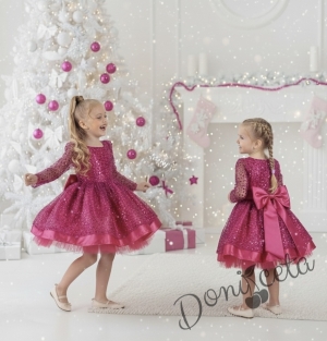 Официална детска рокля в циклама с пайети с дълъг ръкав Естел