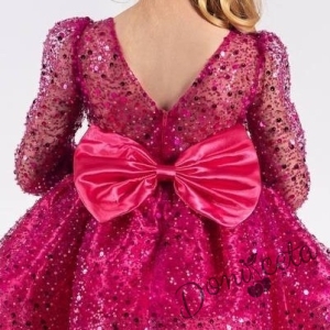 Официална детска рокля в циклама в брокат с дълъг ръкав Естел 4