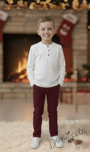 Детски спортно елегантен панталон в бордо за момче  3146355