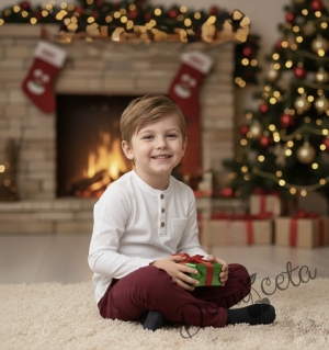 Детски спортно елегантен панталон в бордо за момче  3146355