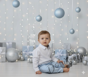 Детски комплект за момче от 2 части-риза в бяло с яка и панталон в светлосиньо