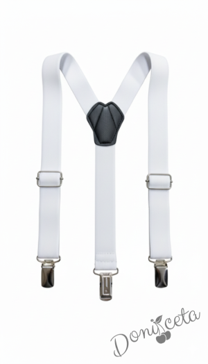 Комплект от папийонка и тиранти за момче в бяло