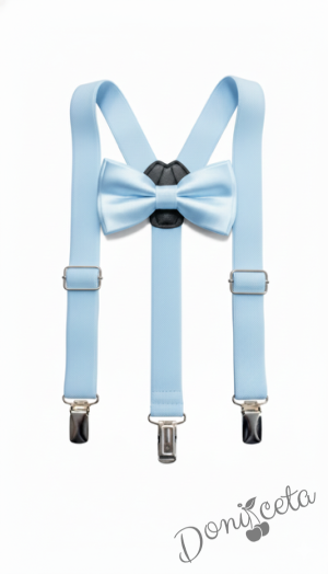 Комплект от тиранти с папийонка  за момче в светлосиньо с папийонка