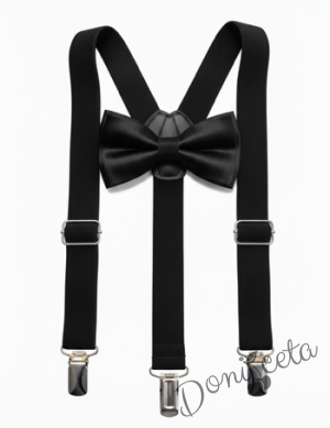 Комплект от папийонка с тиранти за момче в черно  с папийонка от колекция Черновина