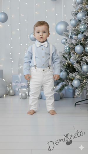 Комплект от папийонка и тиранти за момче в бяло